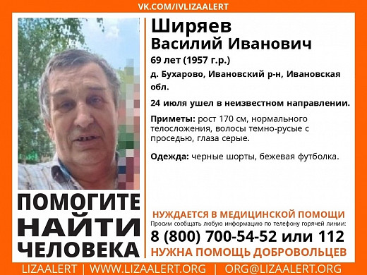 В Ивановской области ищут 69-летнего Василия Ширяева